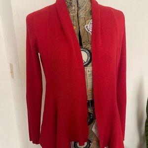 Verve Ami Medium Red Bias Draped Long Sleeve Cardigan Loose Fit w/ Ribbed Detail